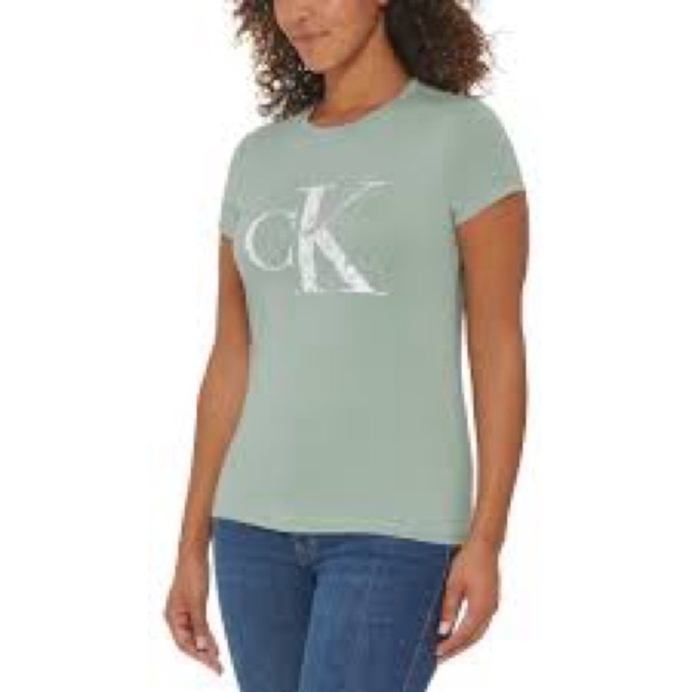Calvin Klein Women’s Sage Green CK Logo Short Sleeve Tee